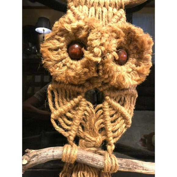Vintage 70's Retro Macrame Owl, Hemp Wall Hanging, Natural Material,  Boho - Picture 5 of 5
